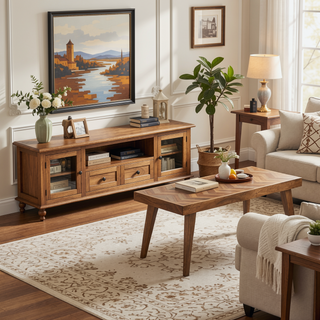 Sunvega Handcrafted Mango Wood Dining Bench with Natural Boho Style