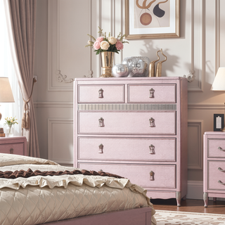 Sunvega Rose Gold Mirror Trim Chest with Felt Lined Top Drawers for Bedroom