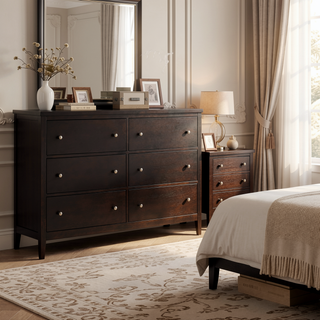 Sunvega Elegant Wood Dresser with Six Wide Drawers and Warm Cappuccino Finish