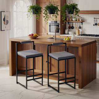 Sunvega Upholstered Velvet Bar Stools Set of 2 with Slim Metal Legs for Kitchen Counter