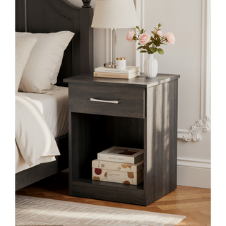 Sunvega Gray Nightstand with Brushed Finish Handle for Bedside Storage