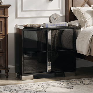 Sunvega Contemporary Bedroom Nightstand with Chrome Legs and UV Finish in Black