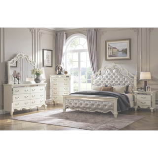 Sunvega White Milan Mirror Framed Wood Chest with Spacious Storage Drawers