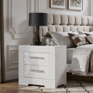 Sunvega High Gloss Modern Italian Style Nightstand with Two Spacious Drawers