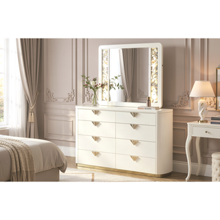 Sunvega Modern Style Wood Dresser with Gold Accents and Six Spacious Drawers