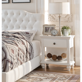 Sunvega Modern White Wooden Nightstand with Drawer and Open Shelf Storage
