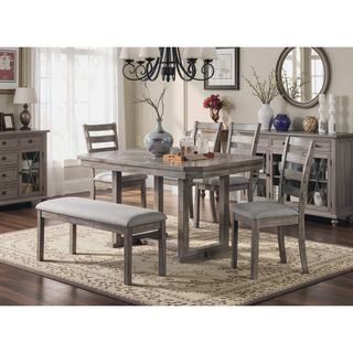 Sunvega Gray Fabric Upholstered Dining Bench with Wire-Brushed Finish