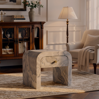 Sunvega Timeless Elegance 1-Drawer Marble Nightstand for Bedroom