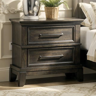 Sunvega Contemporary Gray Nightstand with Pewter Bar Pulls and Crown Molding Details