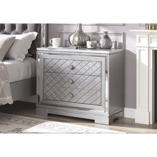 Sunvega Transitional Solid Wood Nightstand with Square Chrome Knobs in Acacia Walnut