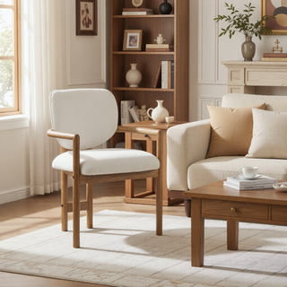 Sunvega Upholstered Arm Chairs Set of 2 with White Fabric Seating and Rubber Wood Frame