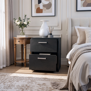 Sunvega Modern White 2-Drawer Nightstand with Metal Handles for Bedroom Storage