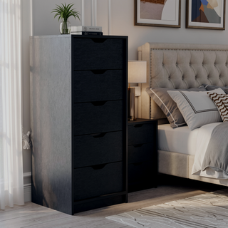 Sunvega White 5 Drawer Tall Dresser with Pull Out System Compact Size