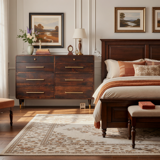 Sunvega Solid Mango Wood Dresser with 8 Drawers and Velvet Mocha Finish
