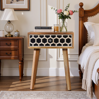 Sunvega Timeless Elegance Bone Inlay Tapered Nightstand with 1-Drawer and Nordic Legs