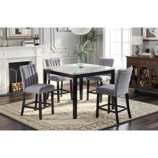 Sunvega Transitional Dining Table with Faux White Marble Top and Black Wood Base