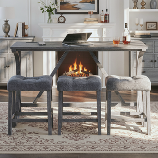Sunvega 59 Inch Bar Table Set with Power Outlet and 3 Upholstered Stools for Living Room