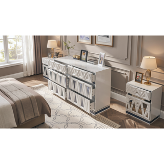 Sunvega Modern High Gloss Lacquer Dresser with Gold Crystal Accents