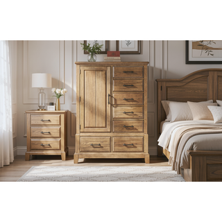 Sunvega Elm Veneer Gentleman's Chest with Drawers and Cabinet in Caramel Finish