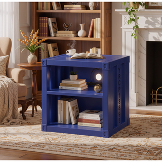 Sunvega Industrial Cargo Blue Nightstand with USB Charging and Open Storage