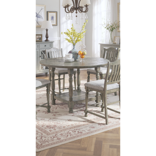 Sunvega Light Grey Acacia Veneer Round Dining Table with Open Shelf