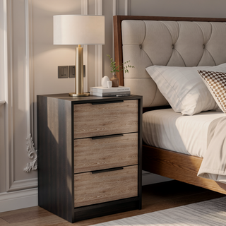 Sunvega 42 Inch High Modern Five Drawer Dresser in Black and Light Oak