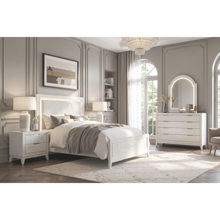Sunvega Antique White Finish Nightstand with 2 Dovetail Drawers for Bedroom