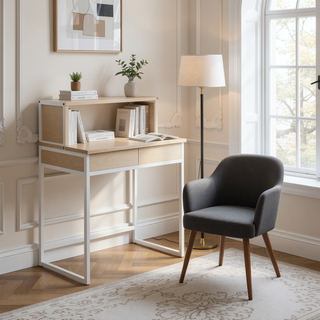 Sunvega Display Farmhouse Bar Height Table with Storage Space in White Metal and Natural Wood