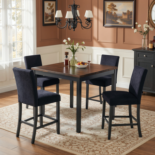 Sunvega Transitional Style Velvet like Fabric Bar Table and 4 Bar Stools