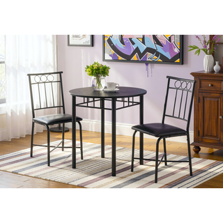 Sunvega 3-Piece Small Round Dining Table Set with Black Metal Chairs
