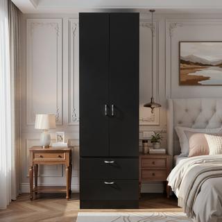 Sunvega Black Marlton Armoire with Spacious Storage Cabinet and Drawers