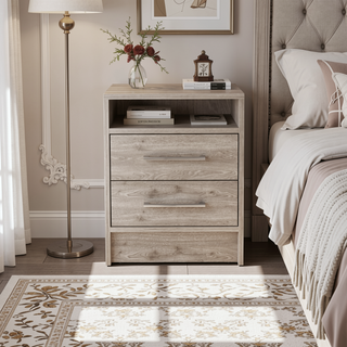 Sunvega Light Gray Nightstand with Two Spacious Drawers and Top Shelf for Bedroom