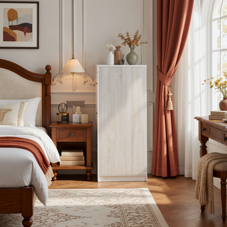 Sunvega Six-Drawer Dresser in Coastal White with Dark Bronze Handles for Bedroom