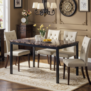 Sunvega Casual Black Metal Dining Table with Laminated Faux Marble Top