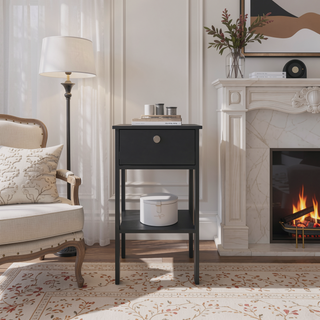 Sunvega Modern Black Wengue Nightstand with Drawer and Open Shelf for Bedroom