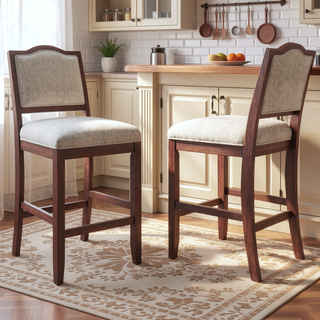 Sunvega Set of 2 Rustic Rubber Wood Bar Stools with Ergonomic Backrest for Kitchen Island