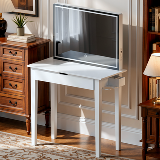 Sunvega White Dimmable LED Vanity Desk Set With Mirror And Storage Drawer