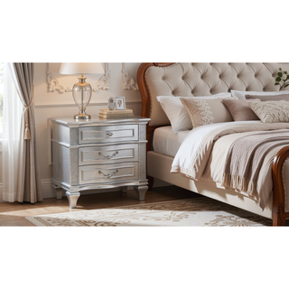 Sunvega Mystic Contemporary Style Nightstand with Light Gray Finish and Crystal Accents