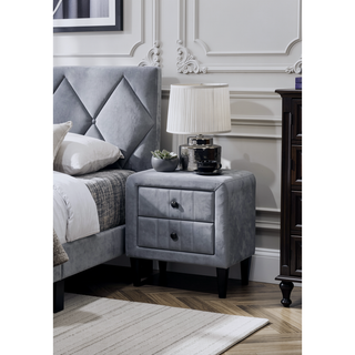 Sunvega Modern Velvet Nightstand with 2 Drawers and Sleek Tempered Legs