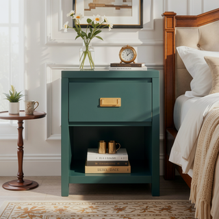 Sunvega Timeless 1 Drawer Nightstand with Vintage Gold Pulls and Open Cubby