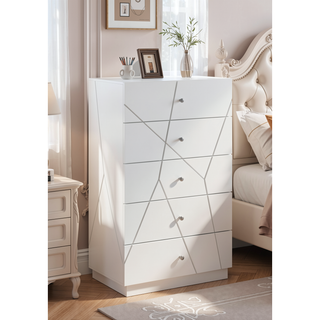 Sunvega Mist Chest White High-Gloss Lacquer Finish with Five Smooth-Glide Drawers