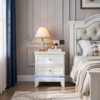 Sunvega White Nightstand with Cooler Bluetooth Speaker and LED Lighting