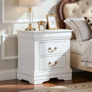 Sunvega Transitional Style Solid Wood Nightstand with Antique Brass Hanging Pulls