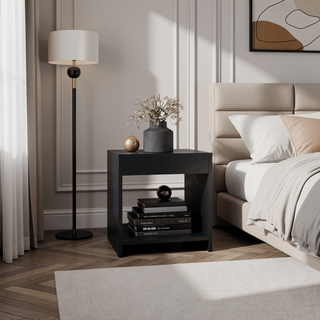 Sunvega Minimalistic Nightstand with Open Shelf for Small Spaces