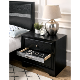 Sunvega Contemporary Gray Nightstand with Silver Accents and Hidden Jewelry Drawer