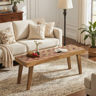 Sunvega Handcrafted Mango Wood Dining Bench with Natural Boho Style