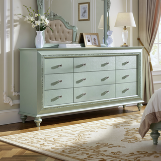 Sunvega Champagne Finish Nightstand with Crystal Accents and Felt-Lined Drawers