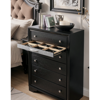 Sunvega Modern Black Nightstand with Hidden Jewelry Drawer and Nickel Knob
