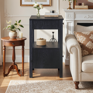 Sunvega Modern Dark Finish 2 Drawer Nightstand with Gold Knobs