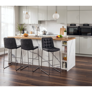 Sunvega Retro Tufted Metal Barstool with Footrest for 42-Inch Counters
